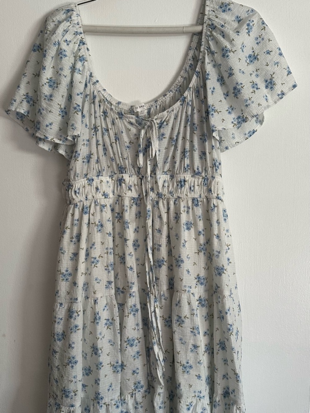 Blu Pepper White Dress with Light Blue Floral Print